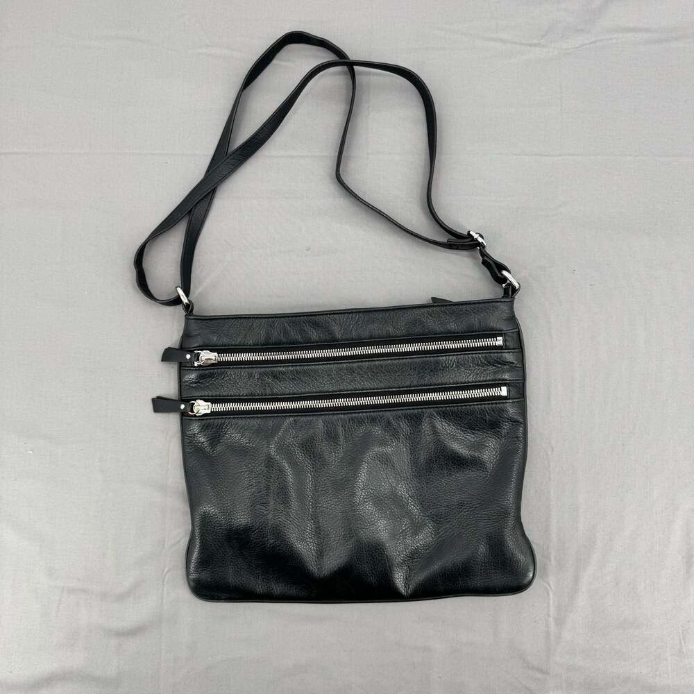 Margot Black Leather Crossbody Bag with Two Zippered Pockets